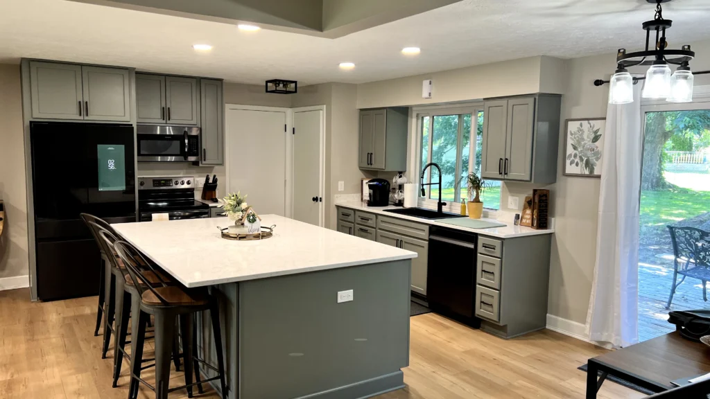 a picture of professional cabinet painting done by four seasons interior & exterior painting